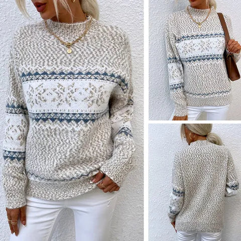 Amarae | Knit Sweater - Nordic Pattern - Soft Wool Blend - Round Neck - Long Sleeve