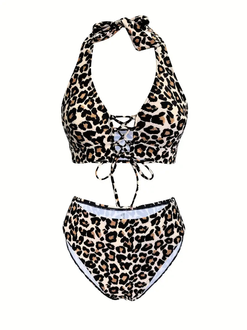 Lune London | Women's Leopard Print Halter Bikini Set