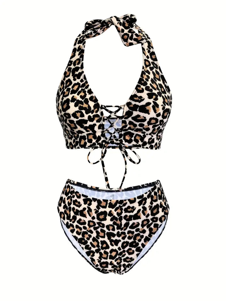 Lune London | Women's Leopard Print Halter Bikini Set