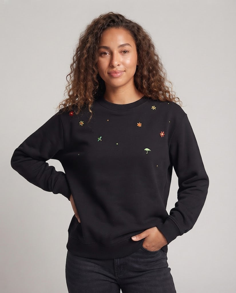Women's Sporty Sweatshirt with Floral Embroideries Amarae