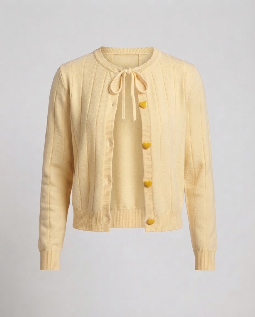 Women Ribbed Fine Knit Cardigan with Drawstring Closure and Button Placket Amarae