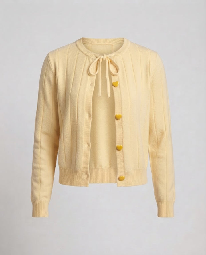 Women Ribbed Fine Knit Cardigan with Drawstring Closure and Button Placket Amarae