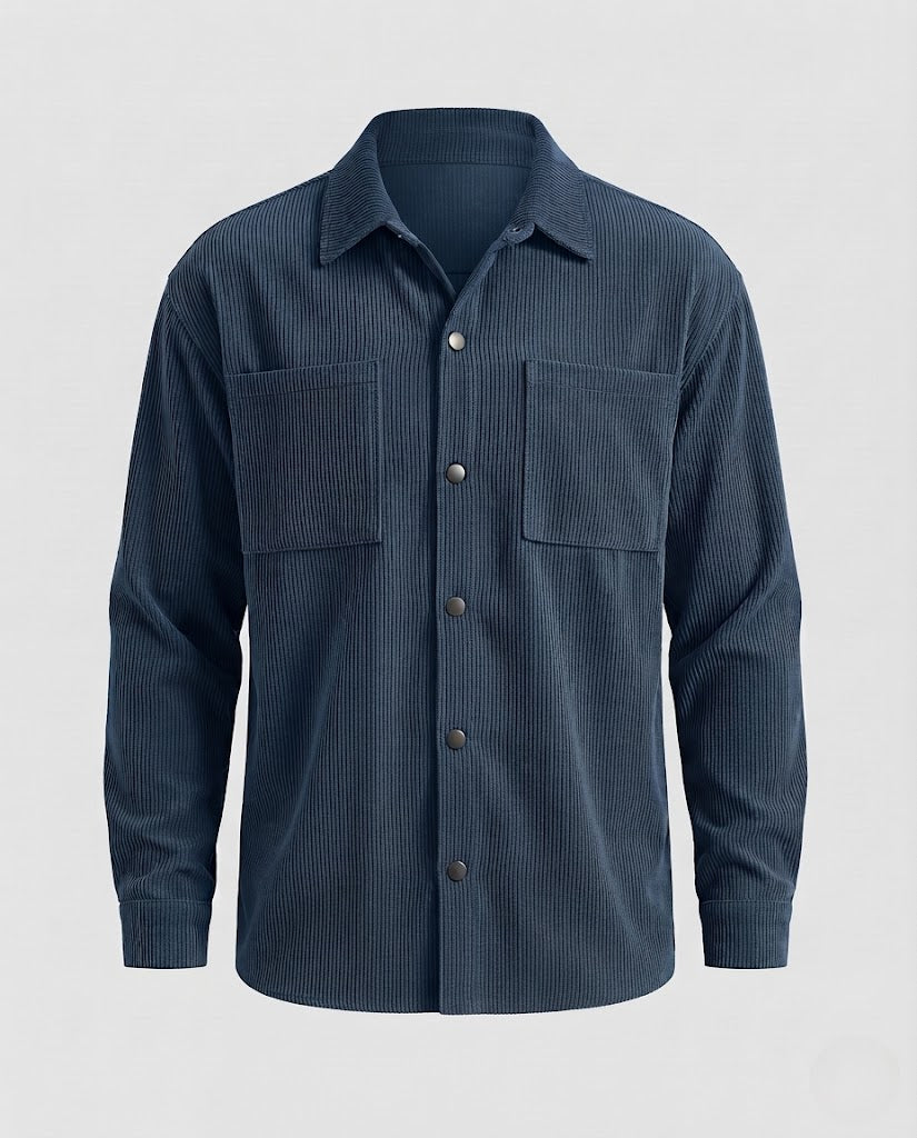 Men's cord overshirt with snap buttons, oversized fit and chest pockets Amarae