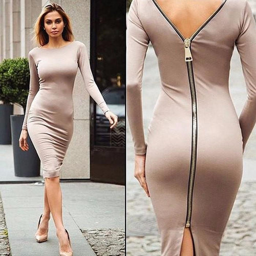 Amarae | Long-Sleeved Pencil Dress with Back Zipper