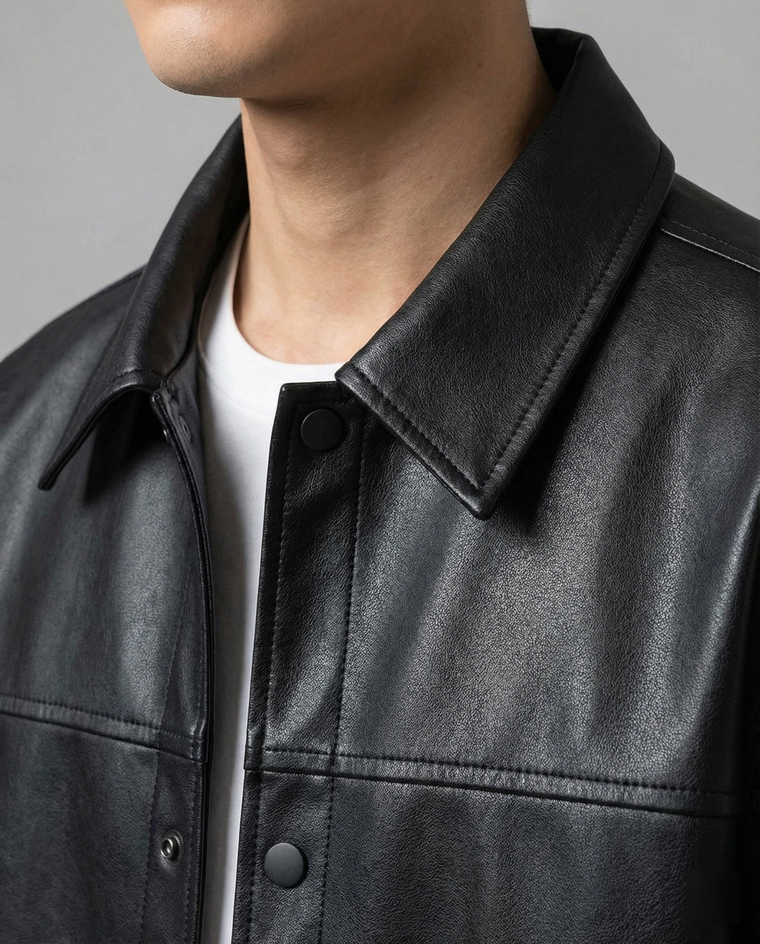 Men's Classic Faux Leather Jacket with Pockets