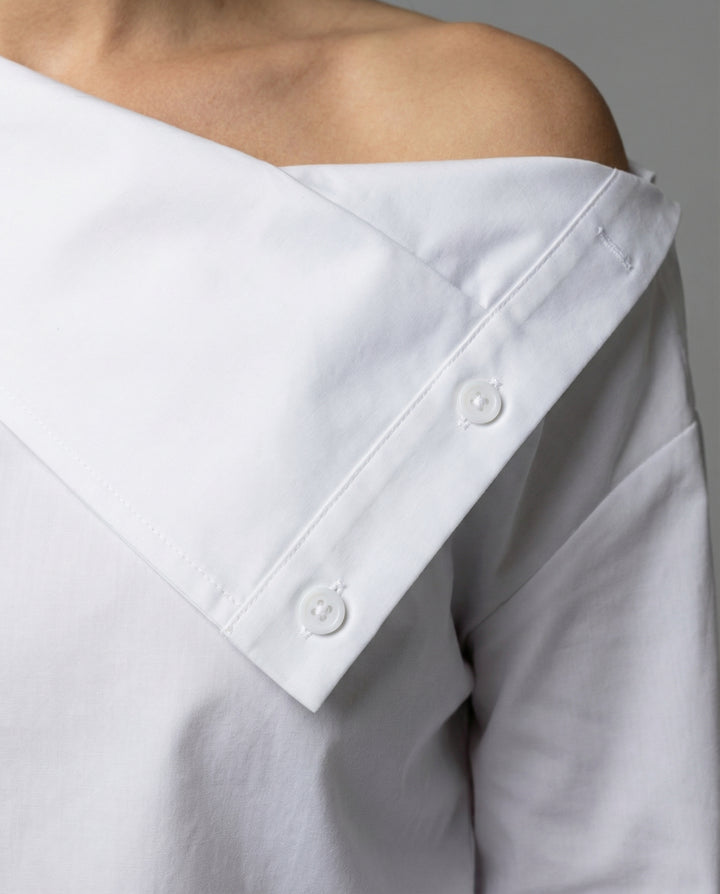 Women’s Cotton-Blend Blouse with Stand-Up Collar & Buckle Detail | Amarae