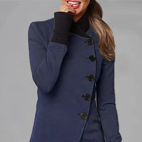 Amarae | Coat - Asymmetrical Button Closure - High Collar - Long Sleeve - Elegant Fit