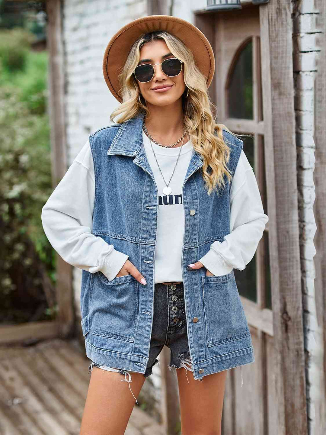 Amarae | Button-Front Sleeveless Denim Jacket