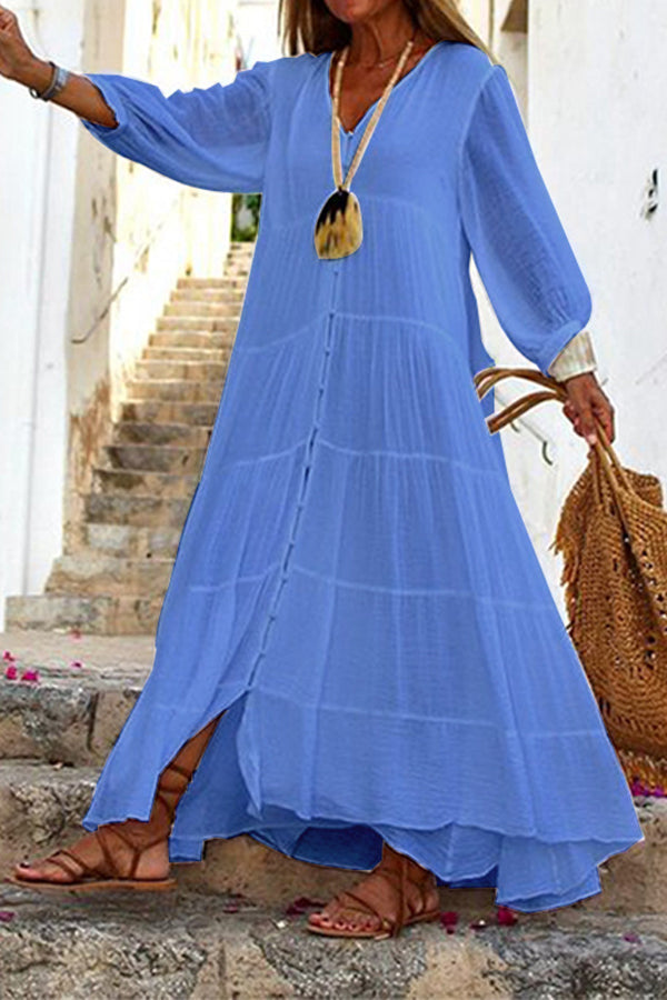 Lune London | Seraphina Cotton-Linen Blend Button-Up Tiered Maxi Dress