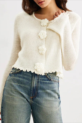 Amarae | Slim, floral knit cardigan with ruffles