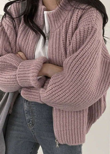 Amarae | Zipper Chunky Knit Cardigan - Oversized Ribbed Jacket