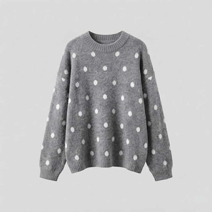Women Oversize Fleece Sweater with Dots, Round Neck and Raglan Sleeves Amarae