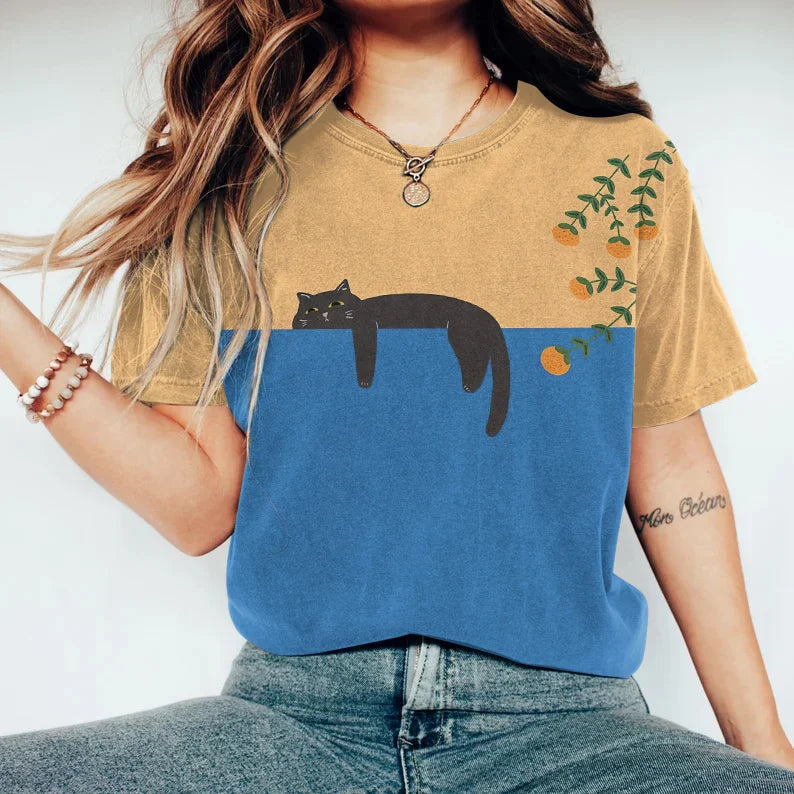 Lune London | Two-Tone Cat Graphic T-Shirt for Women