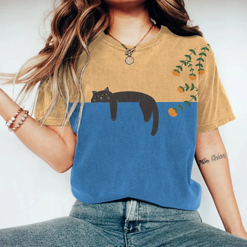 Amarae | Two-Tone Cat Graphic T-Shirt for Women
