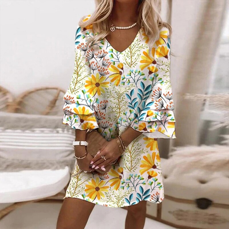 Lune London | Seductive Bell Sleeve Mini Dress with V-Neck
