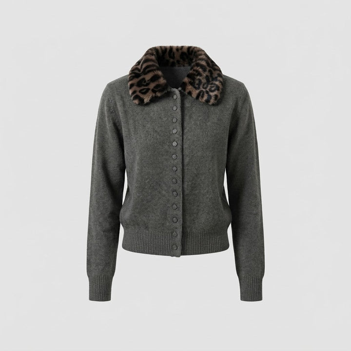 Women's knit cardigan with detachable faux fur collar and delicate button placket Amarae