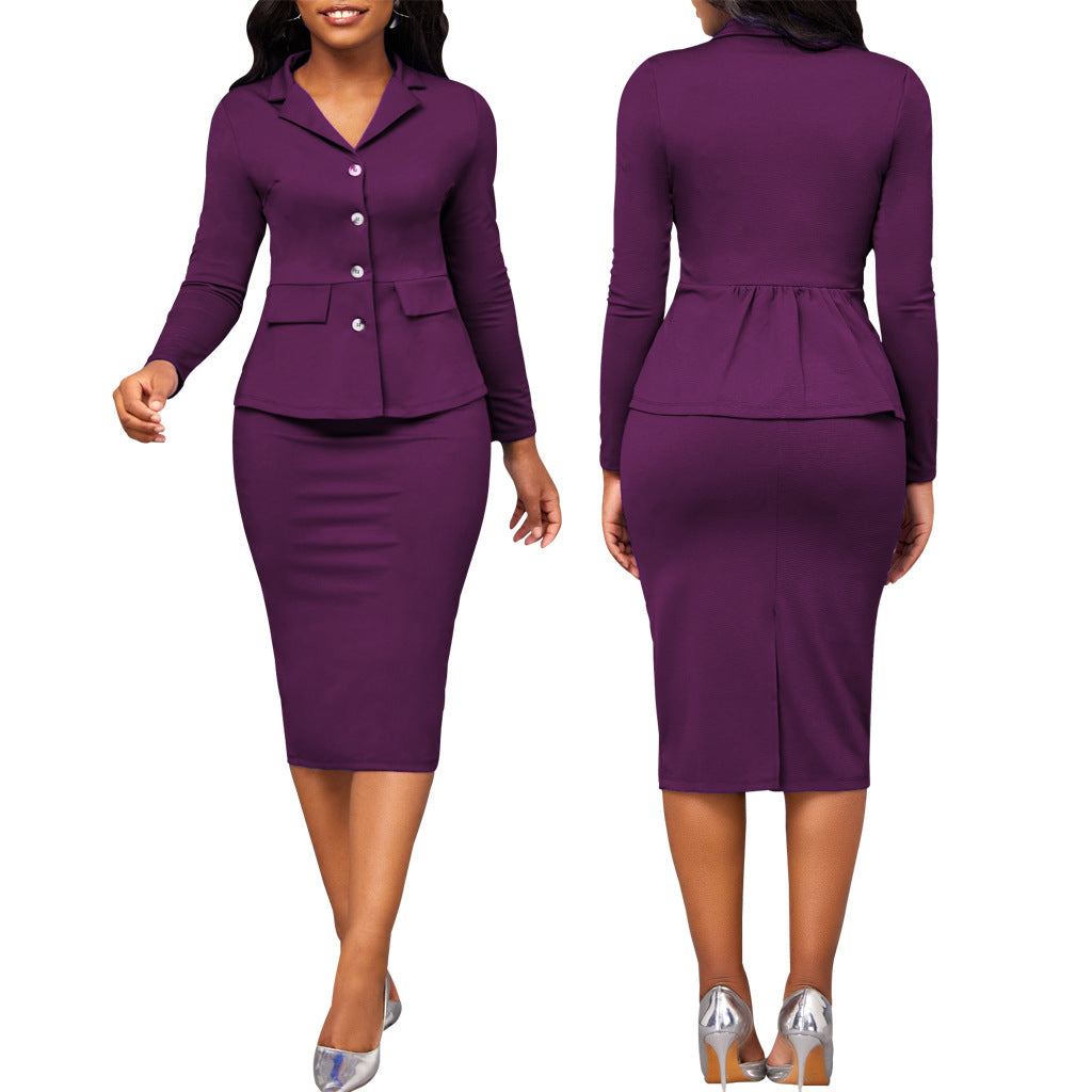 Amarae - Two-piece women's suit with white collar and long sleeves
