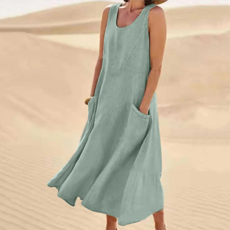 Lune London | Sleeveless linen dress with pockets for women