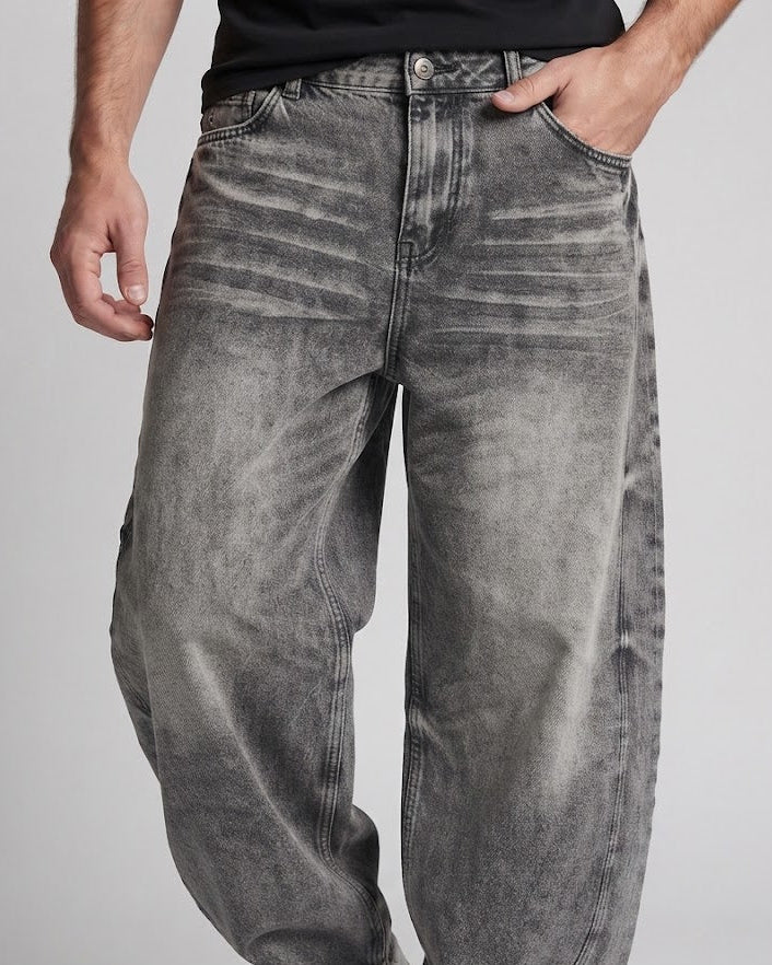 Men's Oversized Denim Pants in Palazzo Cut with Stonewashed Effect and Extra Wide Leg Amarae