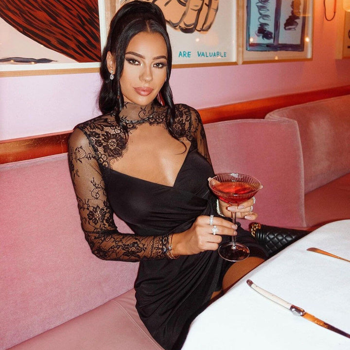 Lune London | Mini Dress with Lace Trim and High Collar