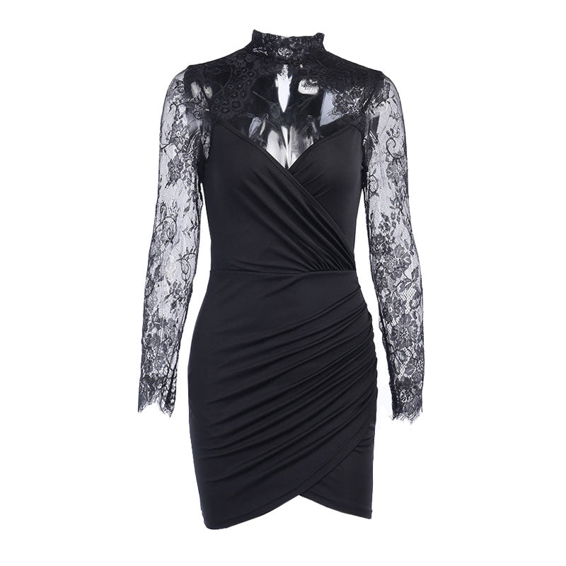 Lune London | Mini Dress with Lace Trim and High Collar