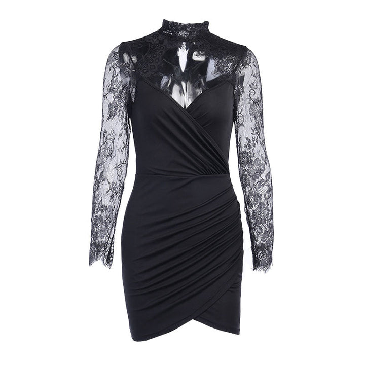 Lune London | Mini Dress with Lace Trim and High Collar