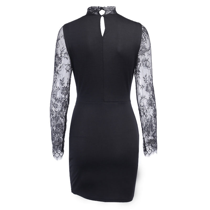 Lune London | Mini Dress with Lace Trim and High Collar