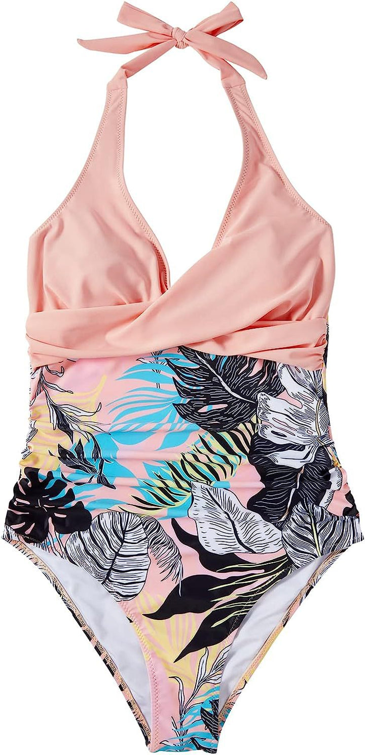 Lune London | Halter-neck swimsuit with V-neckline and print