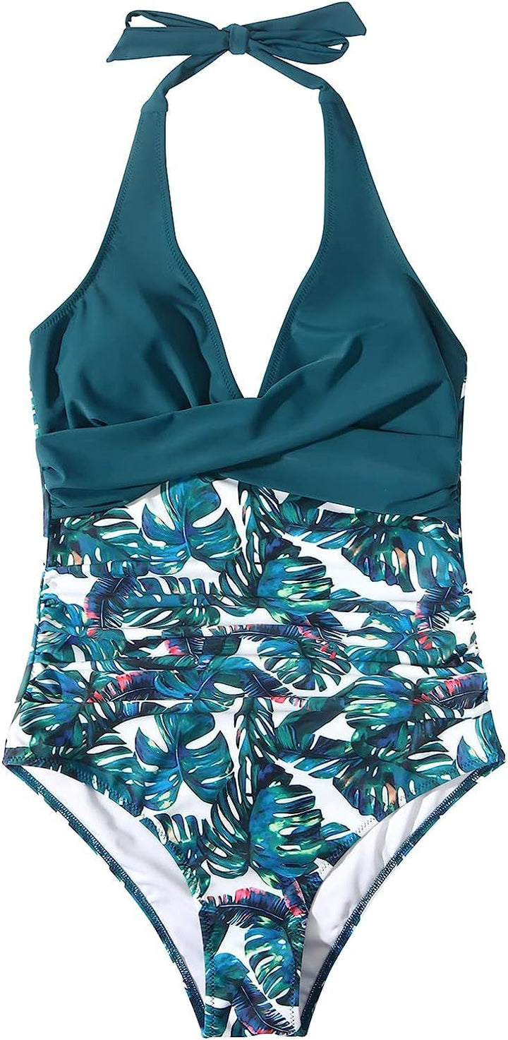 Lune London | Halter-neck swimsuit with V-neckline and print