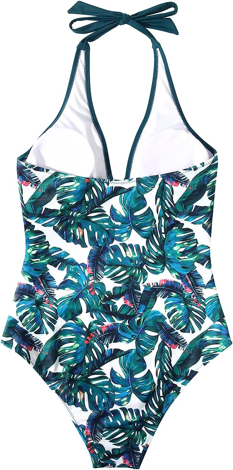 Lune London | Halter-neck swimsuit with V-neckline and print