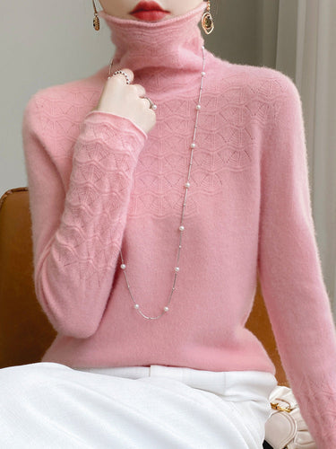 Chic Und Stil | Turtleneck Sweater Made Of Pure Wool with Hollow Print and Cashmere Sweater