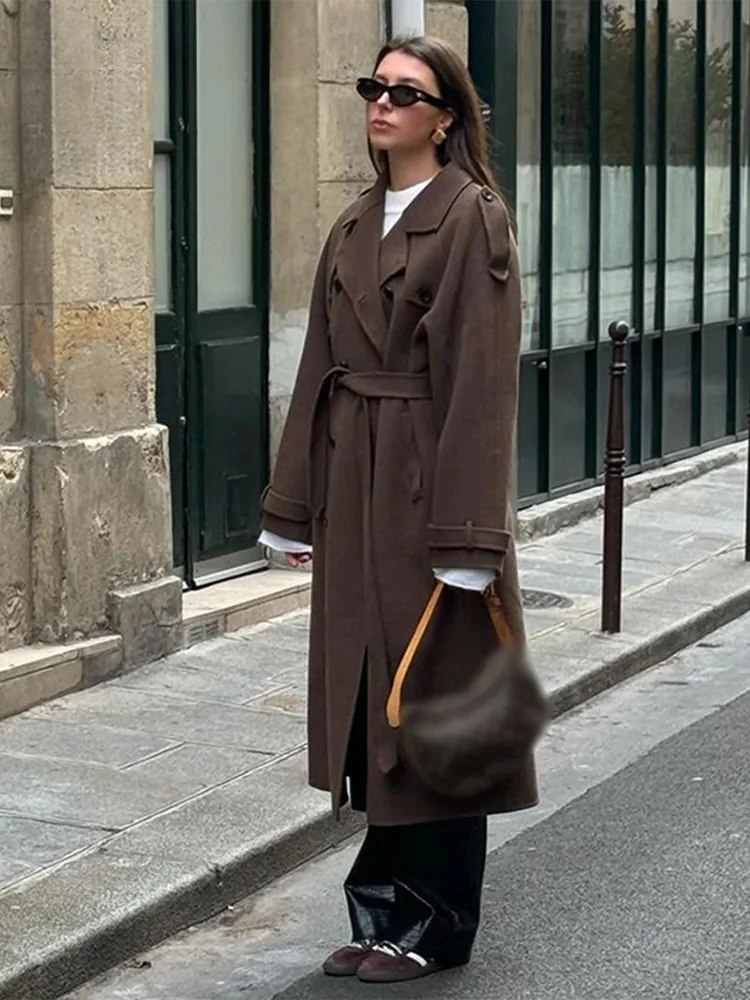 Amarae | Trench coat - Wool blend - Double breasted - Belted waist - Full length cut