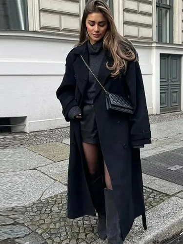 Amarae | Longer Coat - Wool - Loose Fit - Double-Breasted - Structured Shoulder - Long Sleeves