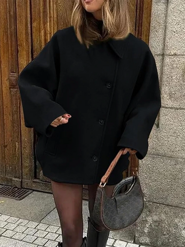 Amarae | Coat - Oversized Fit - Wool Look - Batwing Sleeves - Button Closure - Notched Collar