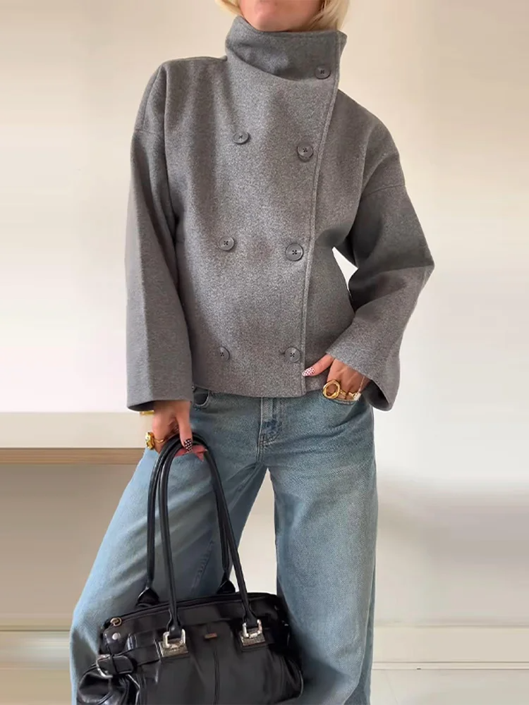 Amarae | Short Coat Oversized Fit Wool Blend Stand-Up Collar Double Attempt