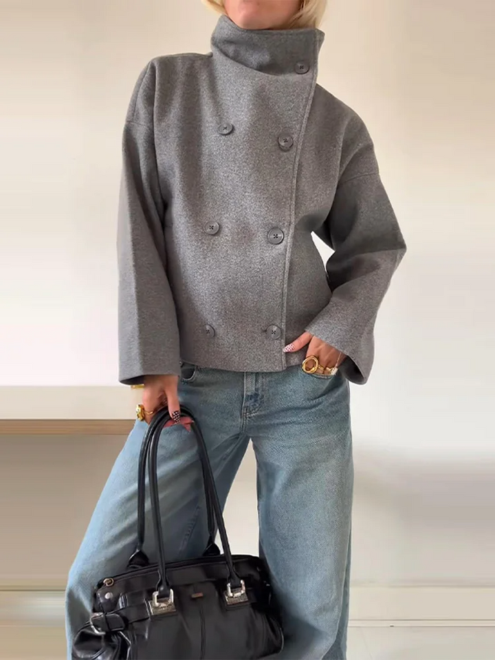 Amarae | Short Coat Oversized Fit Wool Blend Stand-Up Collar Double Attempt