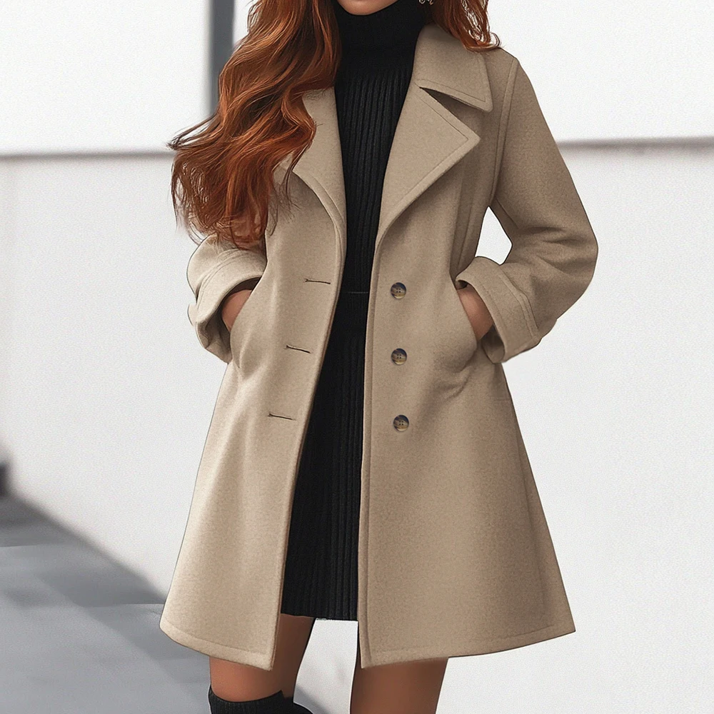 Amarae | Long coat - Slim fit - Wool look - Single-breasted - Classic lapel