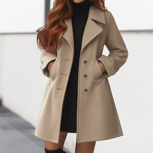 Amarae | Long coat - Slim fit - Wool look - Single-breasted - Classic lapel