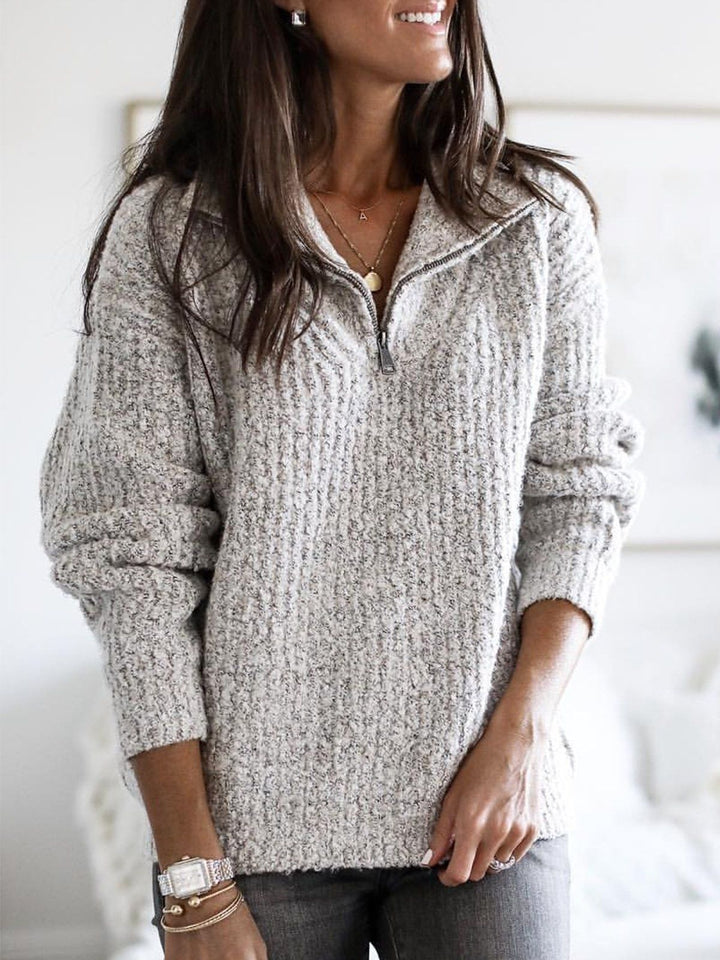 Lune London | Pullover Women's Autumn Half Zipper Textured Knit Pullover