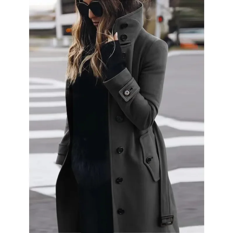 Amarae | Coat - Wool - Slim Fit - Single-breasted - Long Sleeves - Stand Collar - Long Model