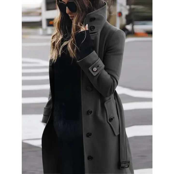 Amarae | Coat - Wool - Slim Fit - Single-breasted - Long Sleeves - Stand Collar - Long Model