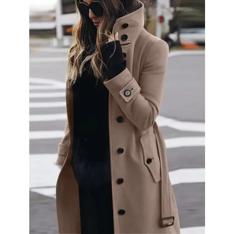 Amarae | Coat - Wool - Slim Fit - Single-breasted - Long Sleeves - Stand Collar - Long Model
