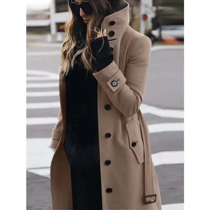 Amarae | Coat - Wool - Slim Fit - Single-breasted - Long Sleeves - Stand Collar - Long Model