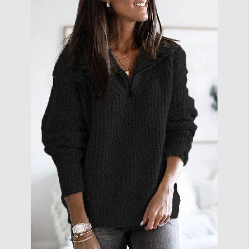 Lune London | Pullover Women's Autumn Half Zipper Textured Knit Pullover