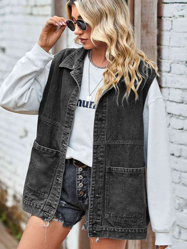 Amarae | Button-Front Sleeveless Denim Jacket