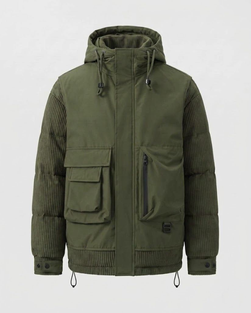 Men's Quilted Utility Parka with Hood and Multi-functional Pockets Amarae