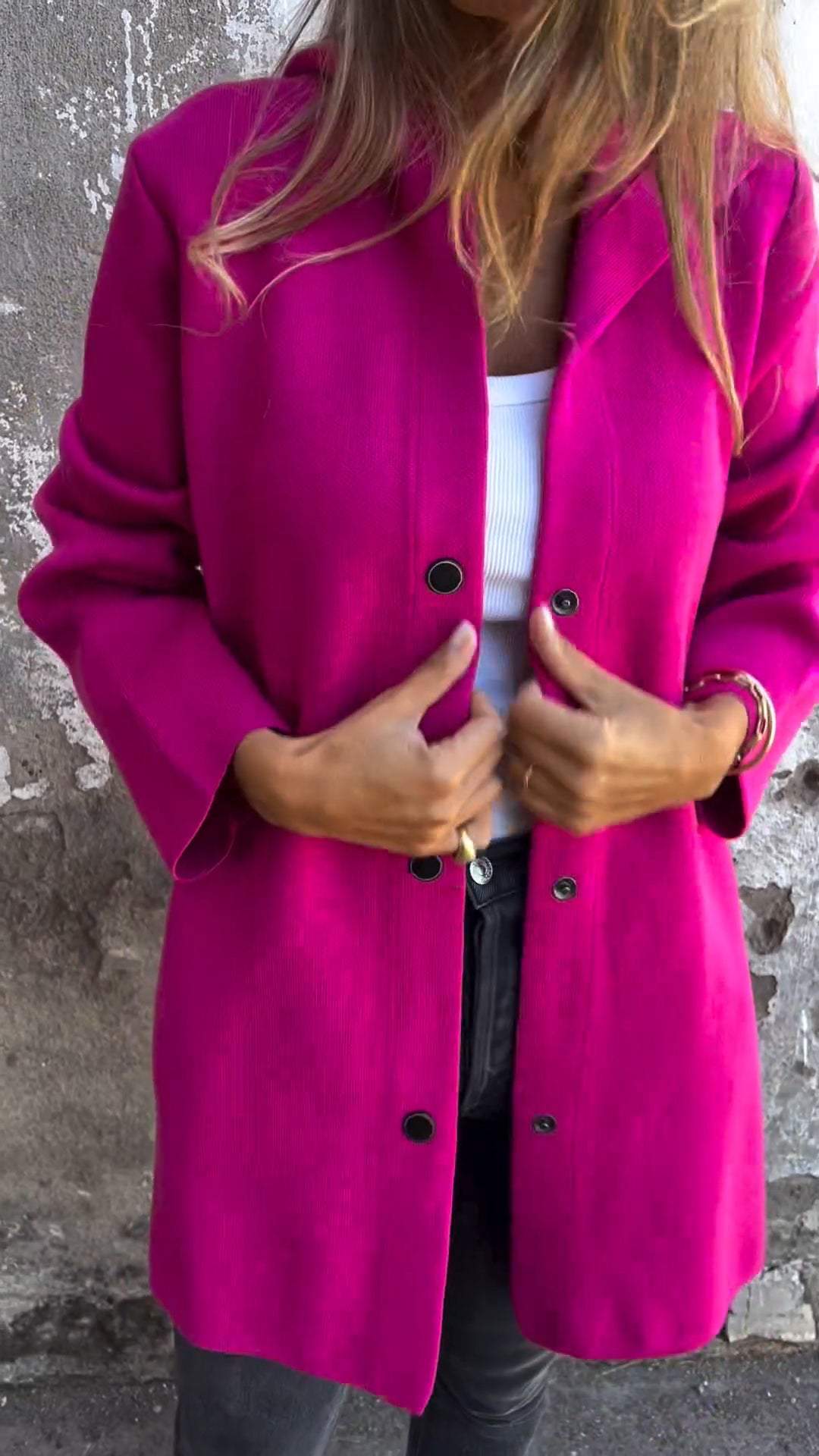 Amarae | Long Jacket - Wool Blend - Button Closure with Hood - Comfortable Fit