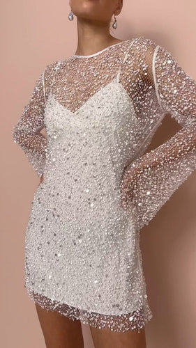 Amarae | Pearl See-Through Mesh Two-Piece Set Sling Dress