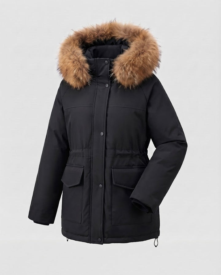 Women's Padded Thermal Parka with Oversized Faux Fur Hood and Utility Pockets Amarae