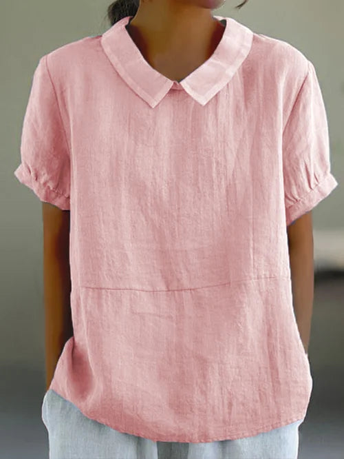 Lune London | Elegant Puff Sleeve Linen Blouse with Collar for Women